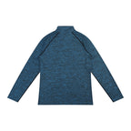 Anointed Garments blue heathered long sleeve quarter zip performance pullover with raglan sleeves and stand-up collar.