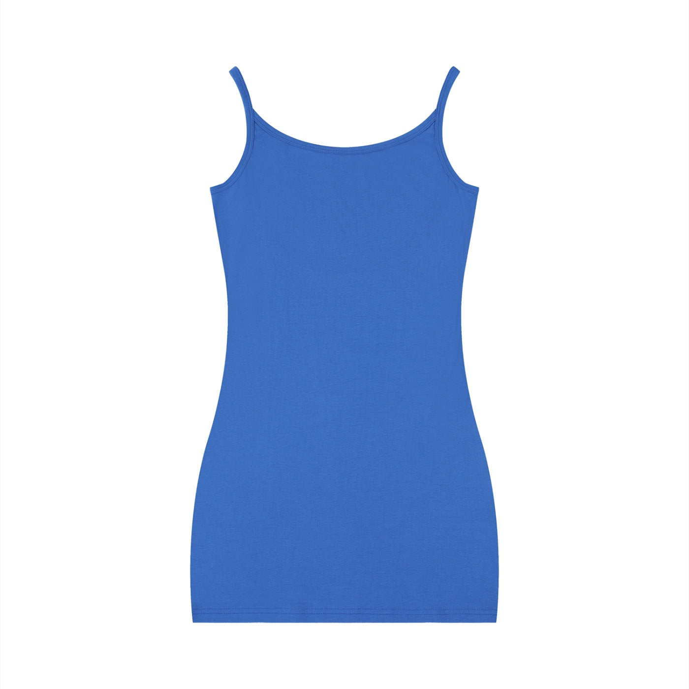Anointed Garments blue sleeveless bodycon mini dress with a U-neck, made from a soft rayon and spandex blend.
