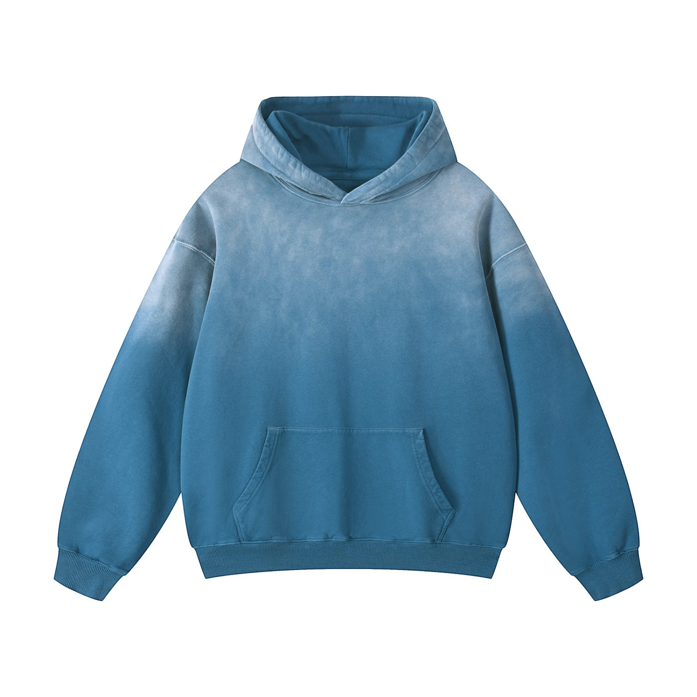 Anointed Garments heavyweight blue sunfade oversized cotton hoodie with drop shoulders and front kangaroo pocket.