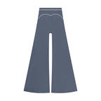 Anointed Garments high-waisted wide-leg trousers in slate blue with white contrast piping detail on the back.