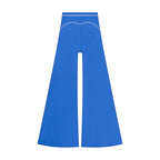Anointed Garments high-waisted wide-leg trousers in vibrant blue with white contrast piping detail on the back.