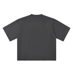 Back view of Anointed Garments Essential boxy fit crewneck t-shirt in charcoal grey heavyweight cotton