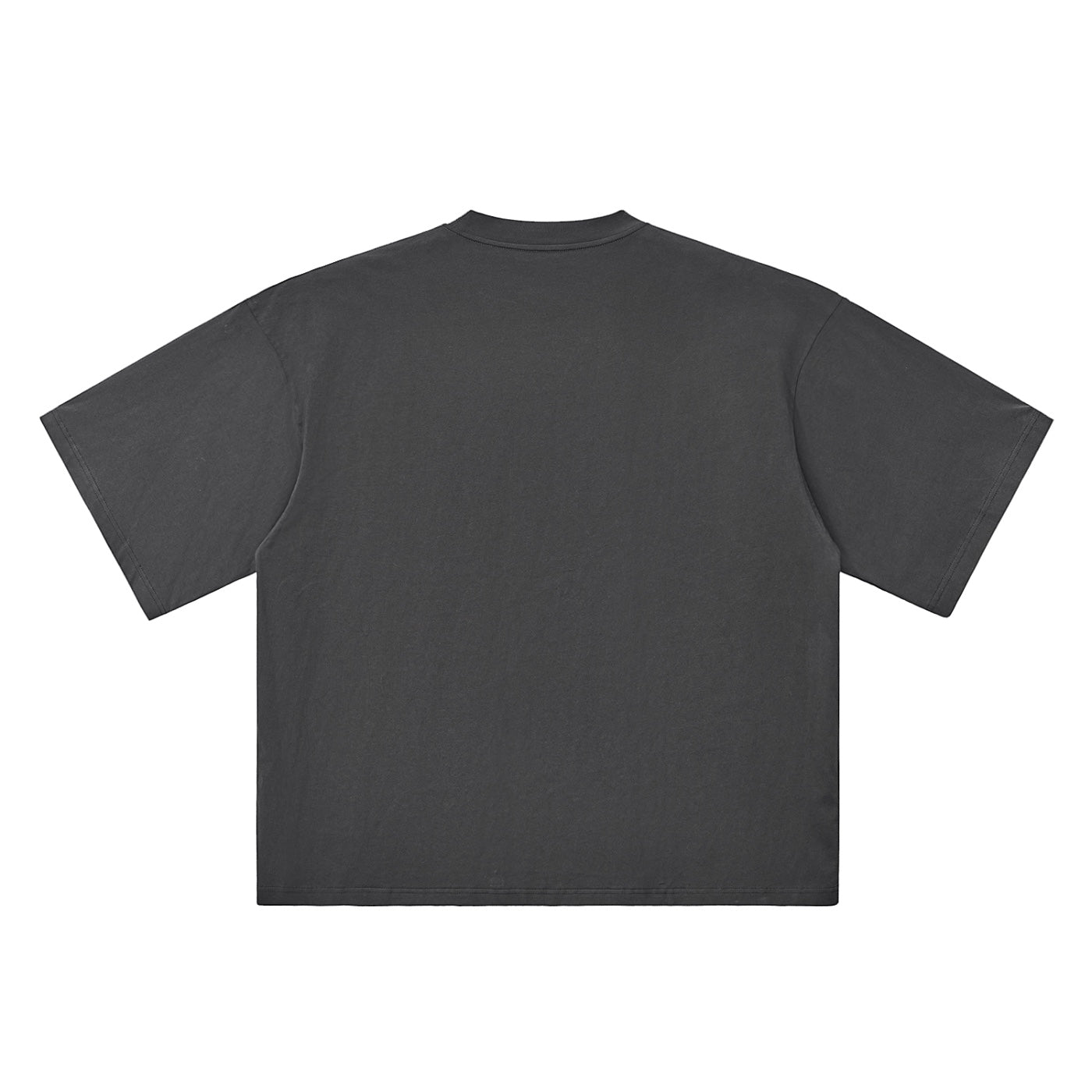 Back view of Anointed Garments Essential boxy fit crewneck t-shirt in charcoal grey heavyweight cotton
