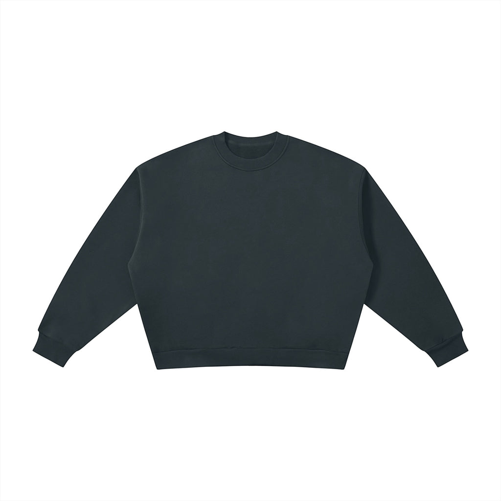 Anointed Garments boxy crewneck sweatshirt in dark charcoal, featuring a thick cotton blend and drop shoulder design.