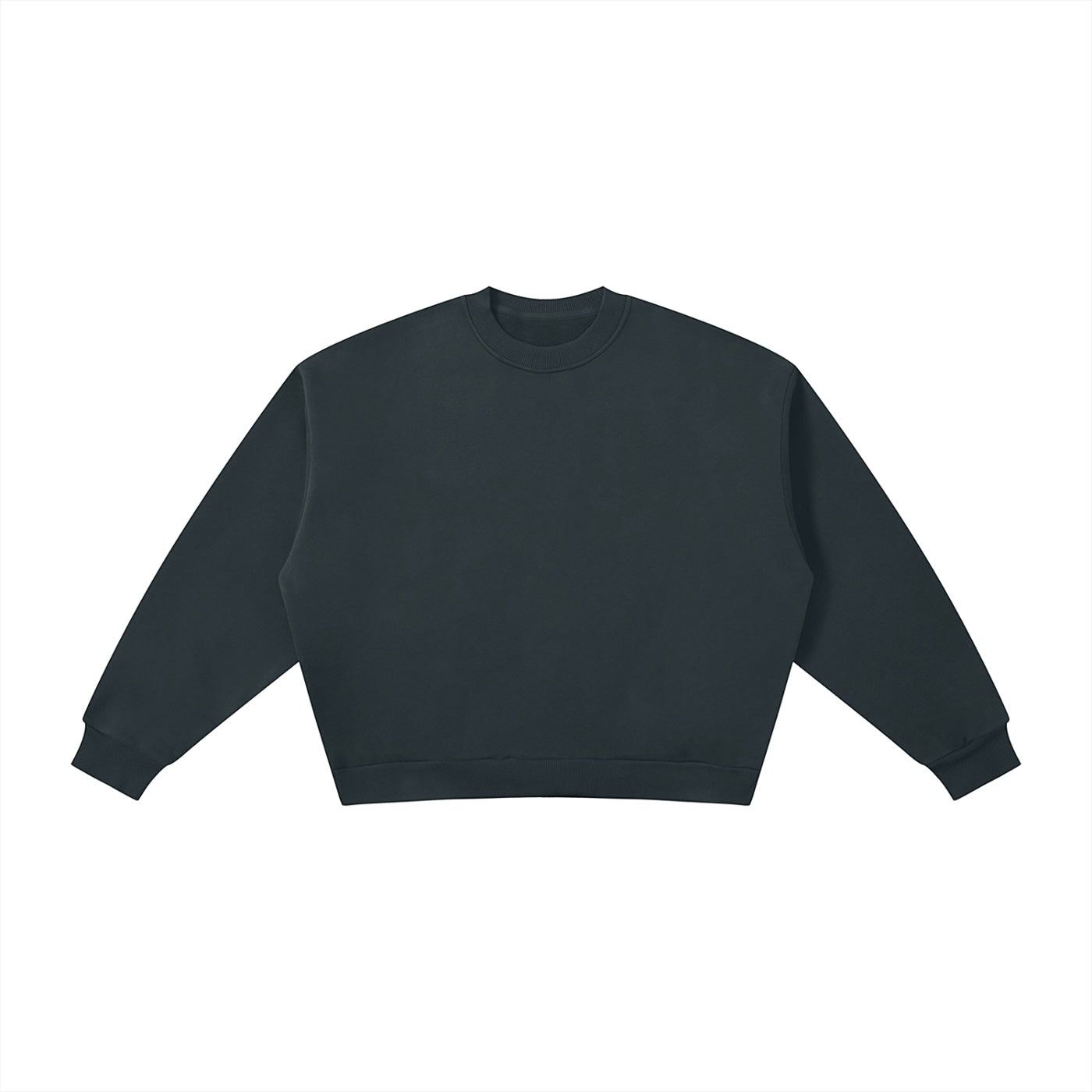 Anointed Garments boxy crewneck sweatshirt in dark charcoal, featuring a thick cotton blend and drop shoulder design.