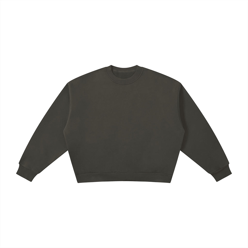 Anointed Garments unisex boxy fleece crewneck sweatshirt in dark grey with a drop shoulder and cropped fit.
