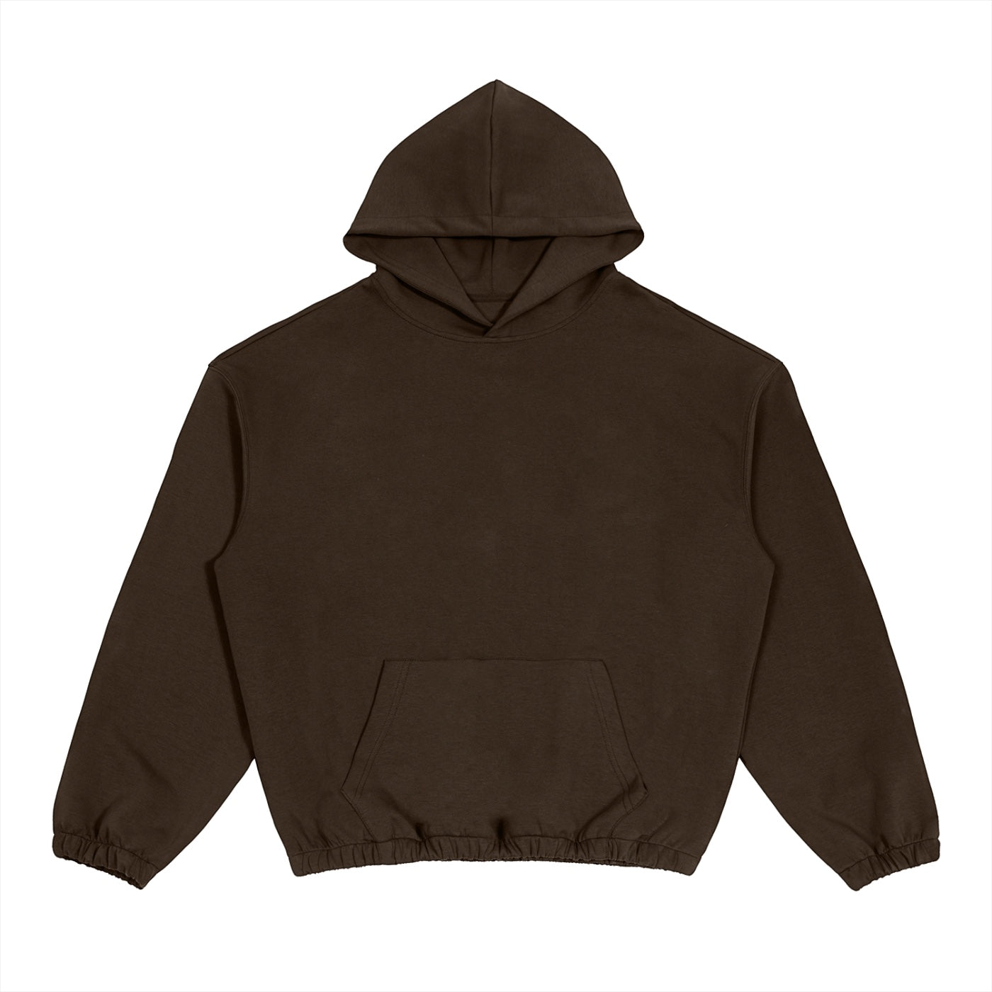 Anointed Garments dark brown oversized hoodie with a drop shoulder, hood, and cinched hem in a cotton blend fabric.