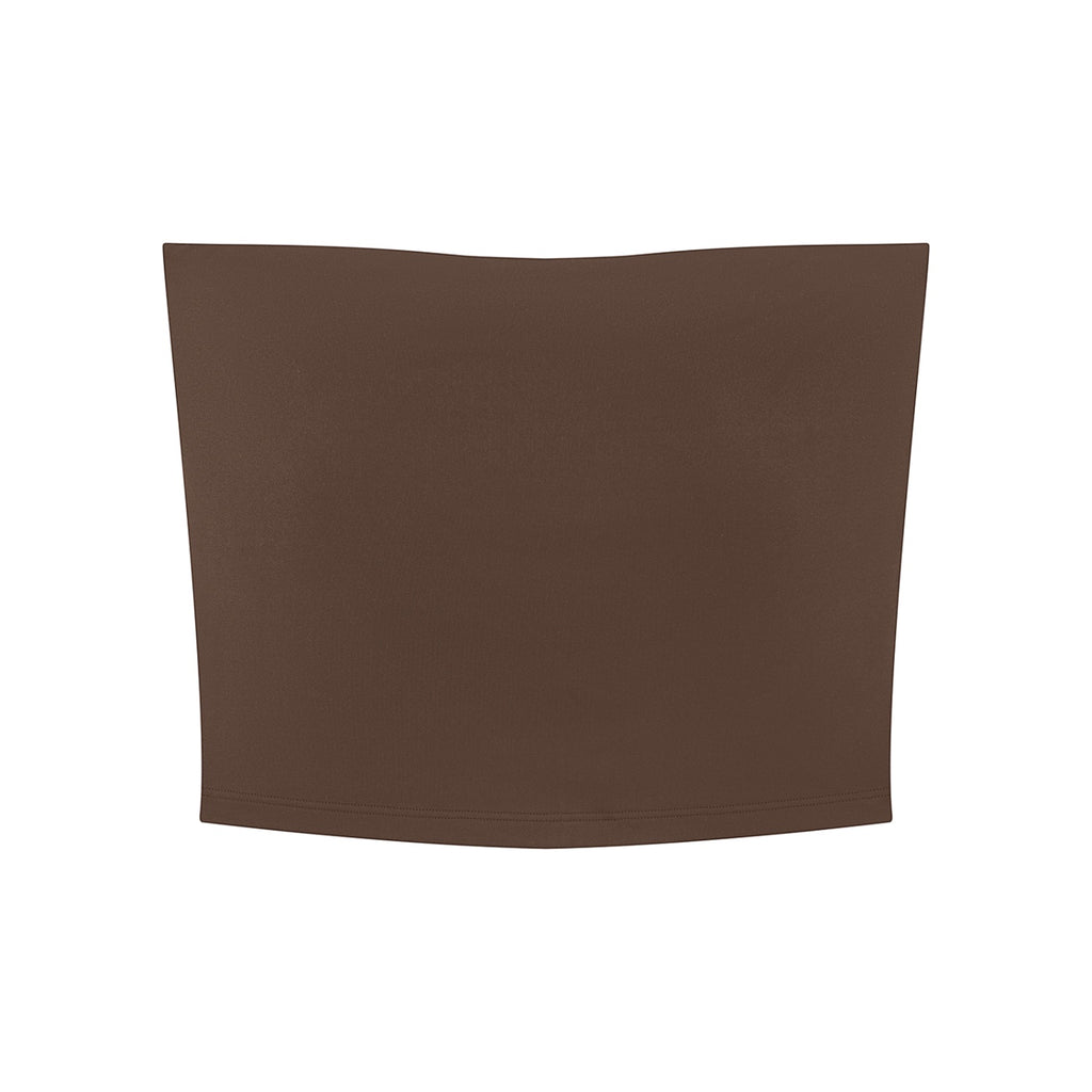 Anointed Garments brown sleeveless bodycon yoga tube top in a cropped length made from nylon and spandex blend
