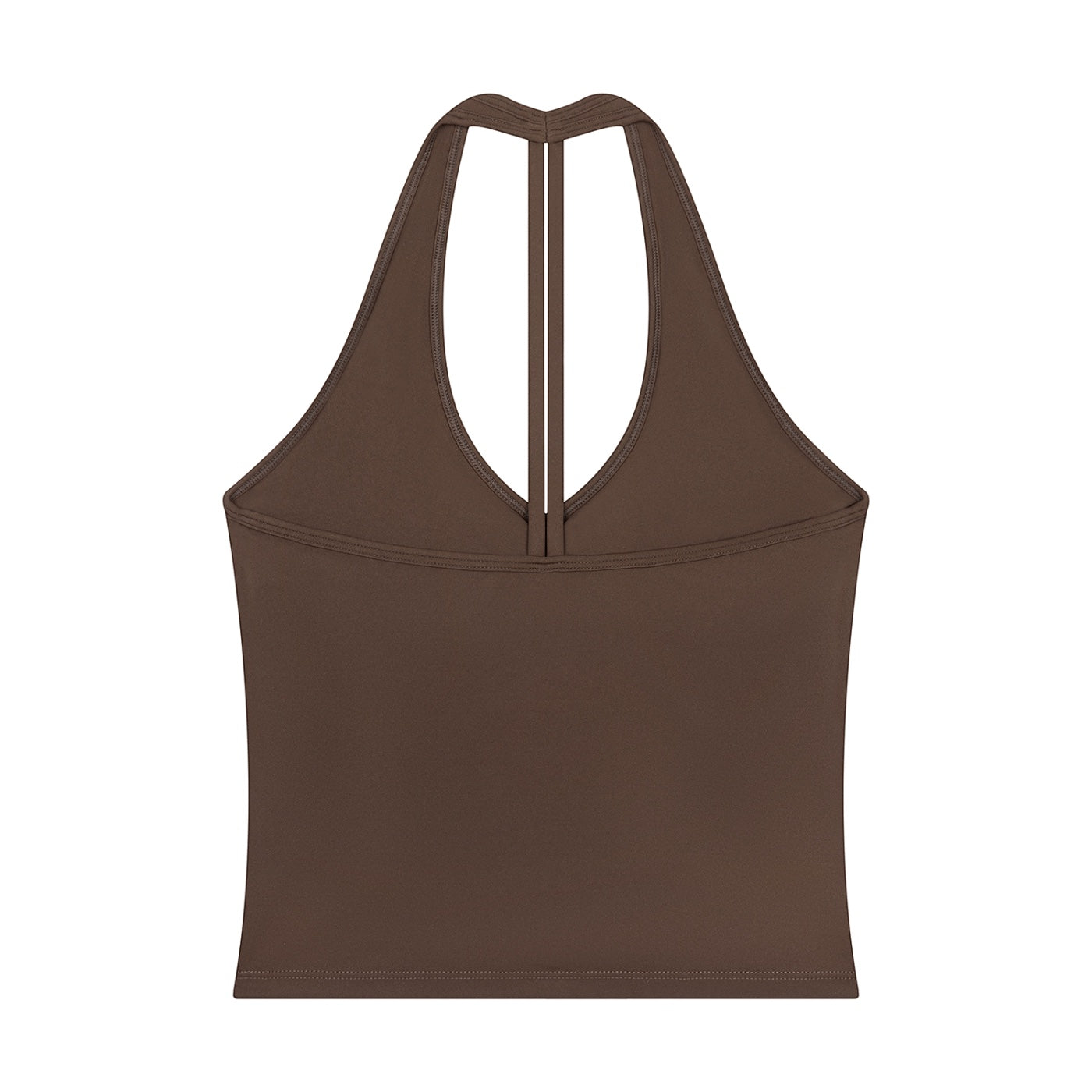 Anointed Garments brown sleeveless halter neck tank top in a soft-touch nylon spandex blend with a cropped fit.