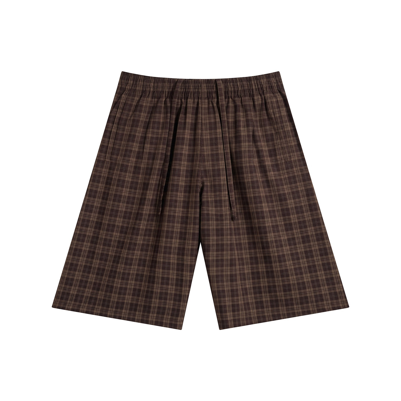 Anointed Garments brown plaid casual shorts with an elastic waistband and drawstring in a comfortable cotton blend.