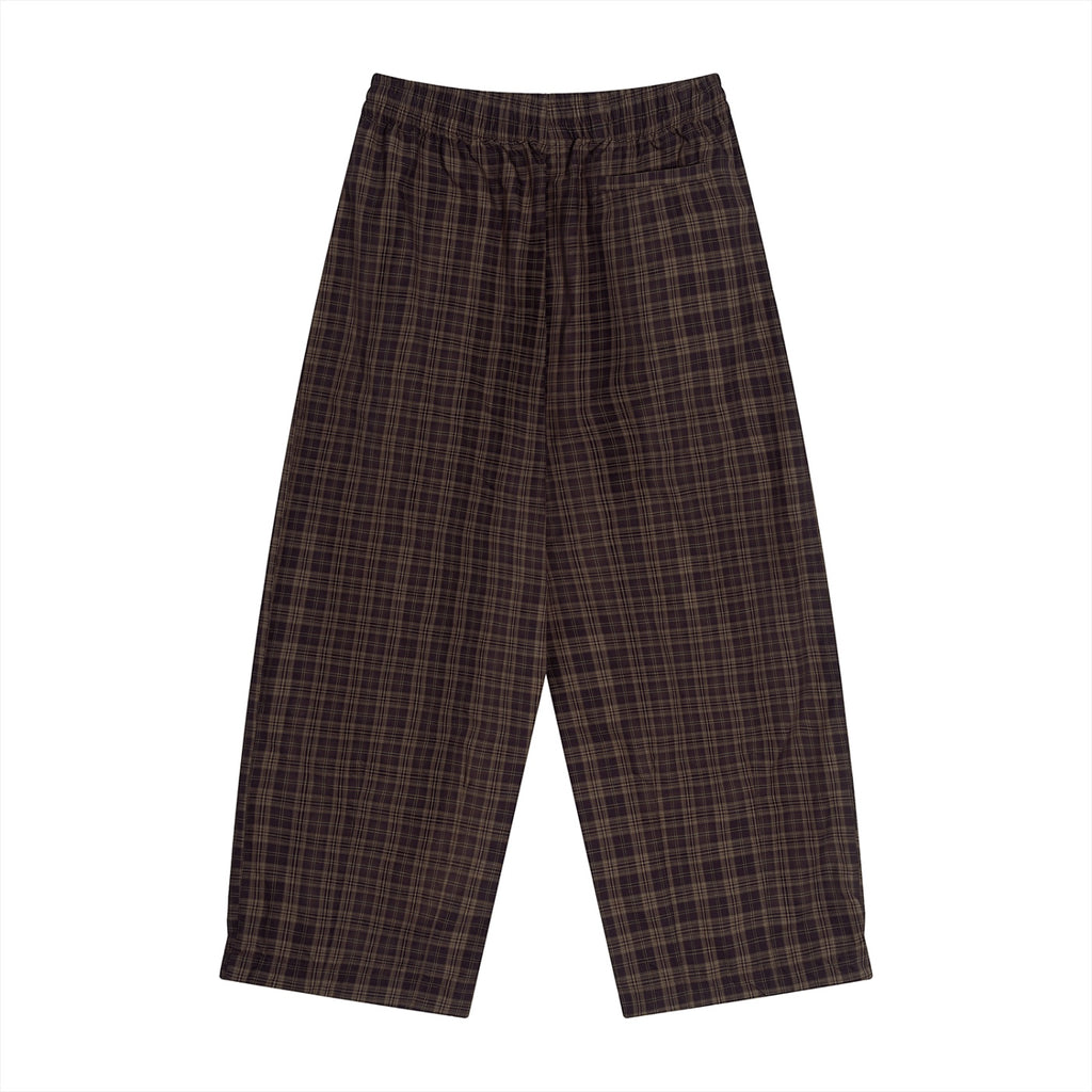 Anointed Garments brown plaid trousers with a comfortable elastic waistband and relaxed straight-leg fit.