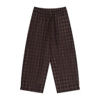 Anointed Garments brown plaid trousers with a comfortable elastic waistband and relaxed straight-leg fit.