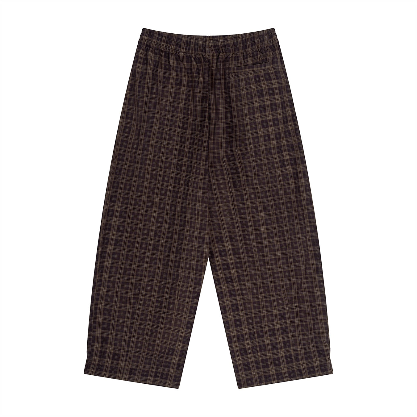 Anointed Garments brown plaid trousers with a comfortable elastic waistband and relaxed straight-leg fit.