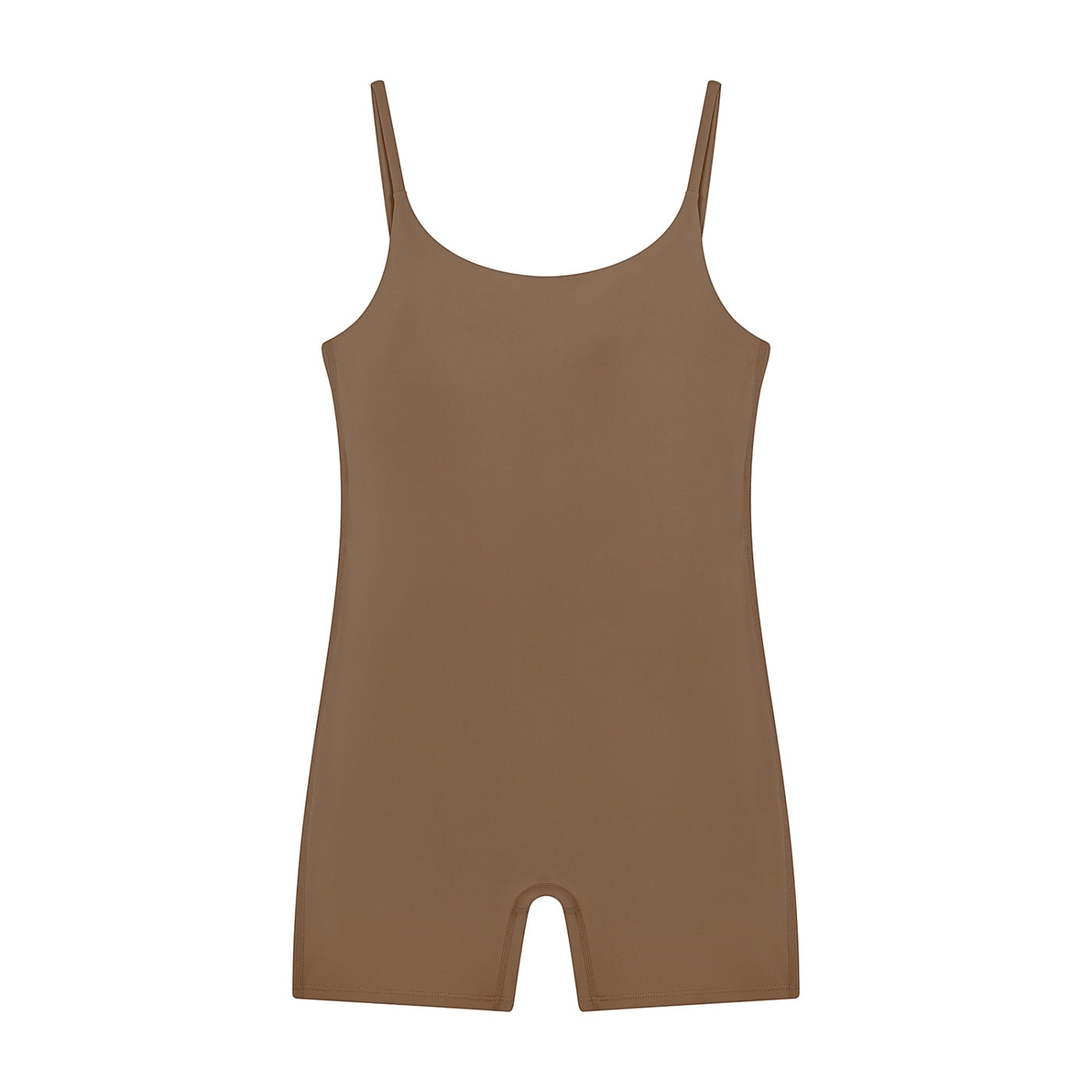 Anointed Garments brown sleeveless one-piece bodysuit romper with a scoop neckline and form-fitting silhouette.
