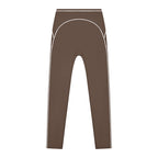 Anointed Garments brown high-rise leggings with white contrast topstitching for gym and casual wear.
