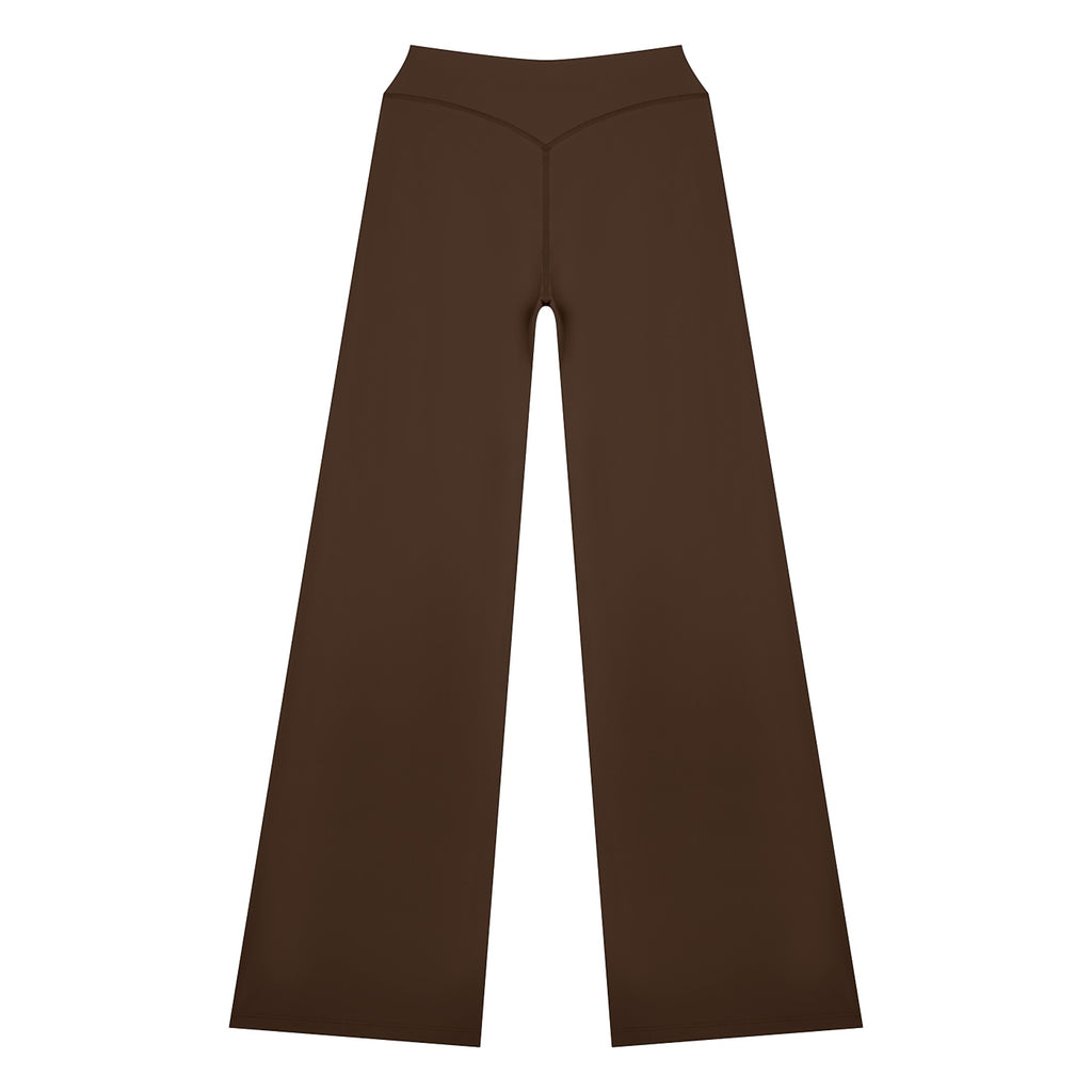 Anointed Garments high waisted wide leg lounge pants in dark brown buttery-soft nylon spandex fabric.