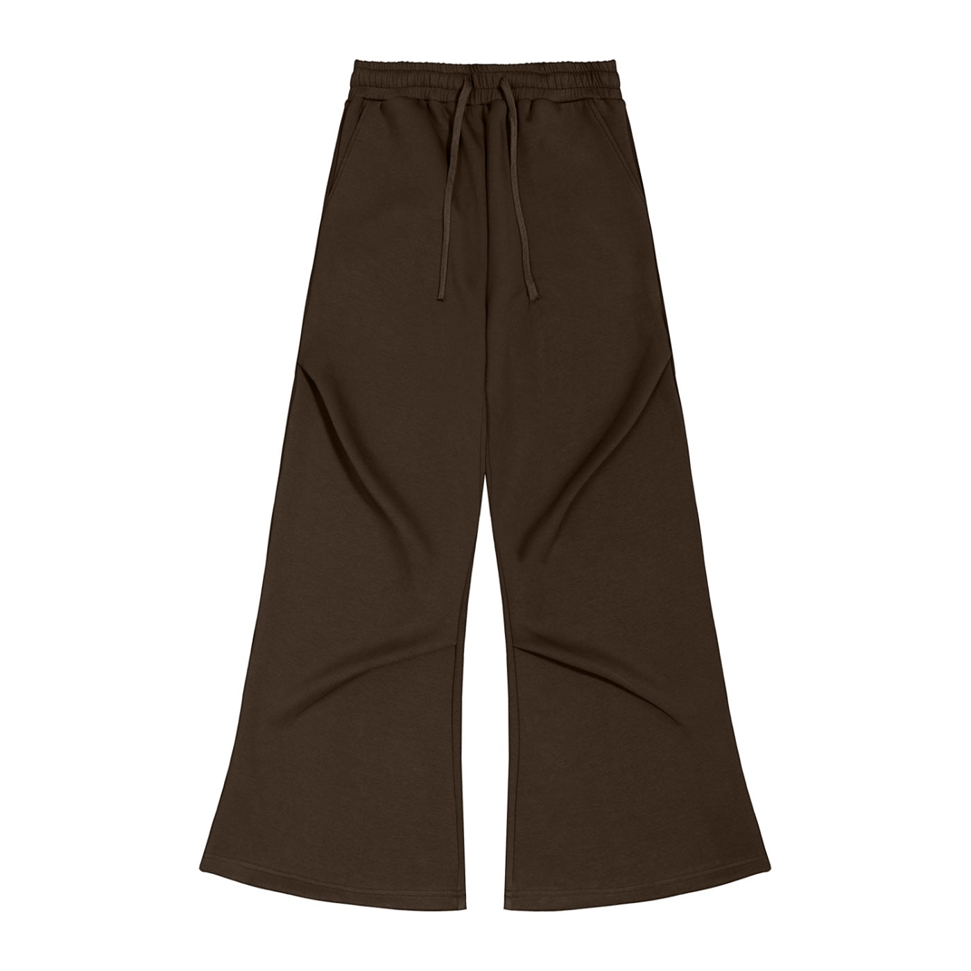Anointed Garments dark brown wide leg sweatpants with a drawstring waist and side pockets in a cotton blend fabric.