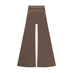 Anointed Garments brown high-waisted wide-leg trousers featuring white contrast piping detail on the back.