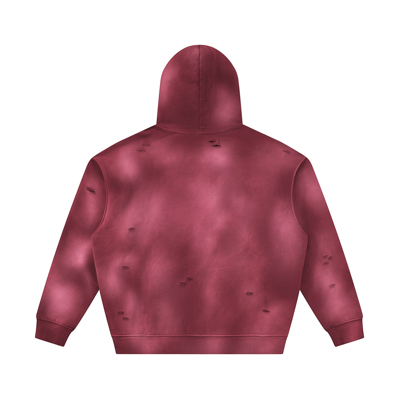 Anointed Garments distressed pullover hoodie in deep burgundy with a vintage washed finish and raw ripped details