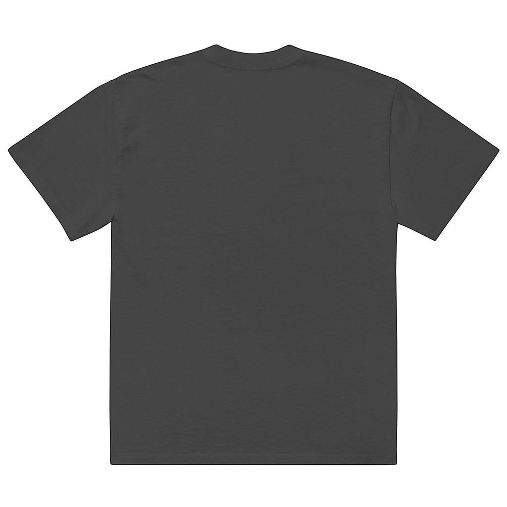 Back view of a charcoal grey Anointed Garments short sleeve t-shirt in a boxy, oversized fit made of heavy cotton.