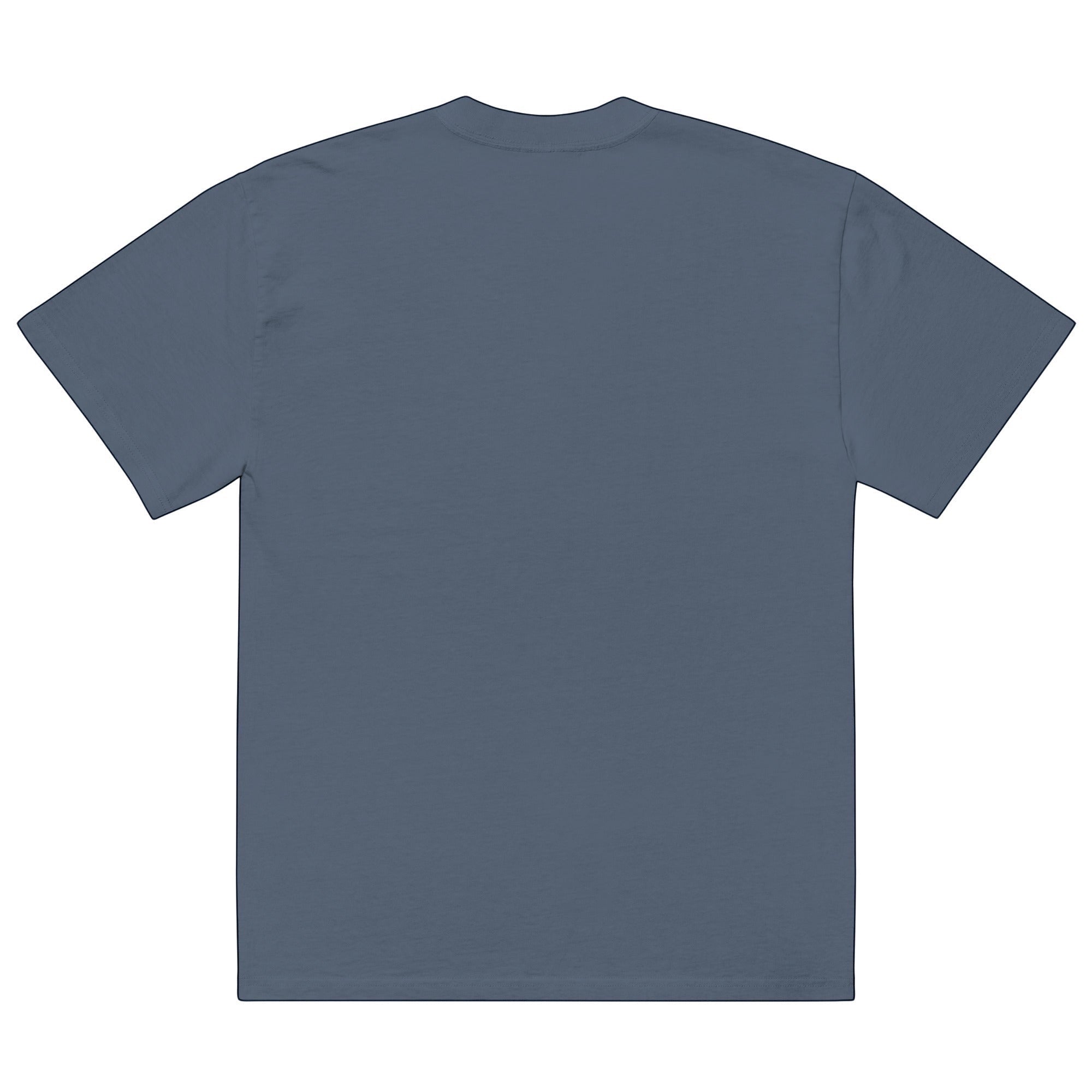 Back view of an Anointed Garments charcoal grey oversized cotton t-shirt with a boxy fit and dropped shoulders.