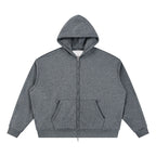 Anointed Garments unisex charcoal grey full-zip boxy hoodie made from a thick cotton-polyester blend.