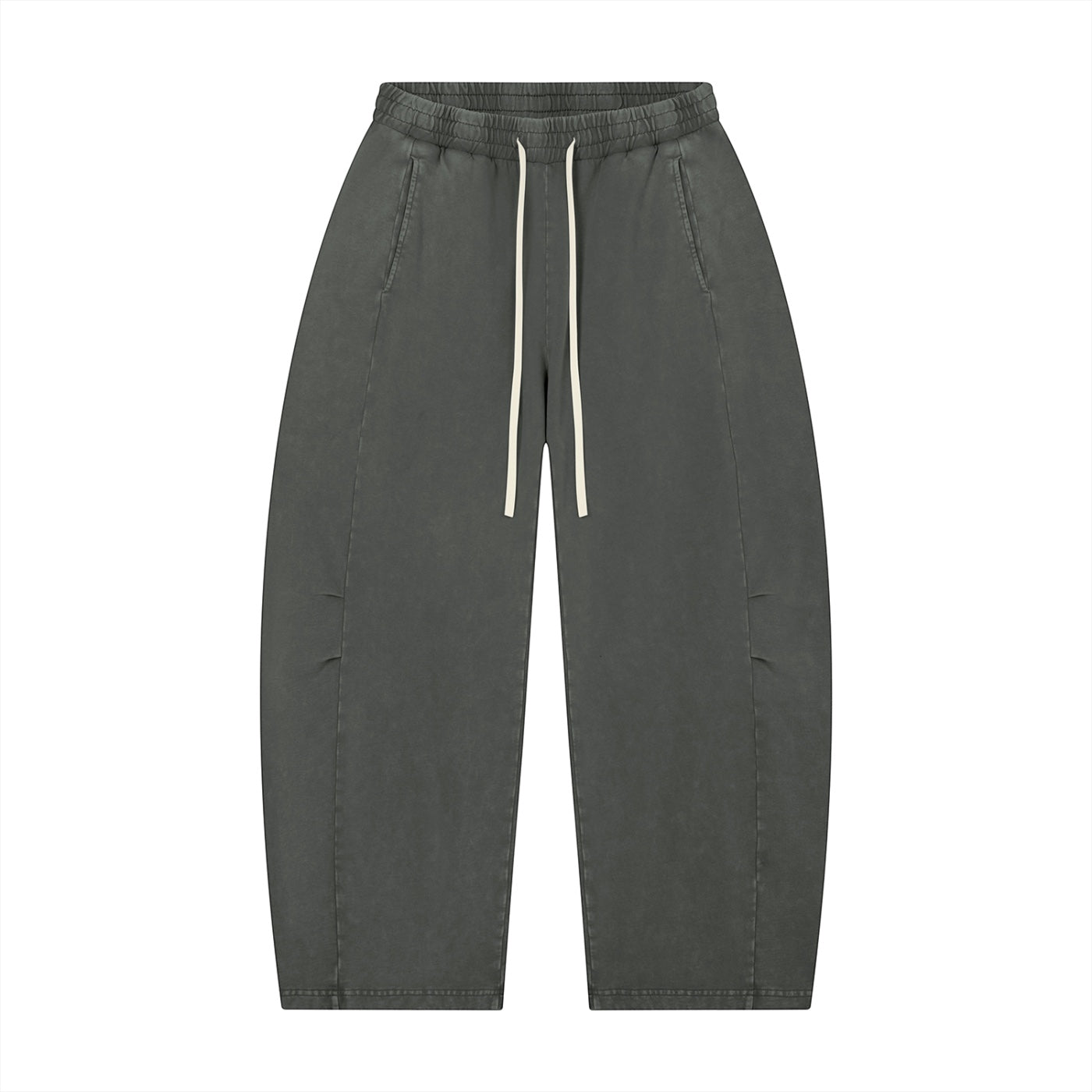 Anointed Garments relaxed fit lounge pants in charcoal grey cotton with a vintage wash, drawstring waist, and pockets.