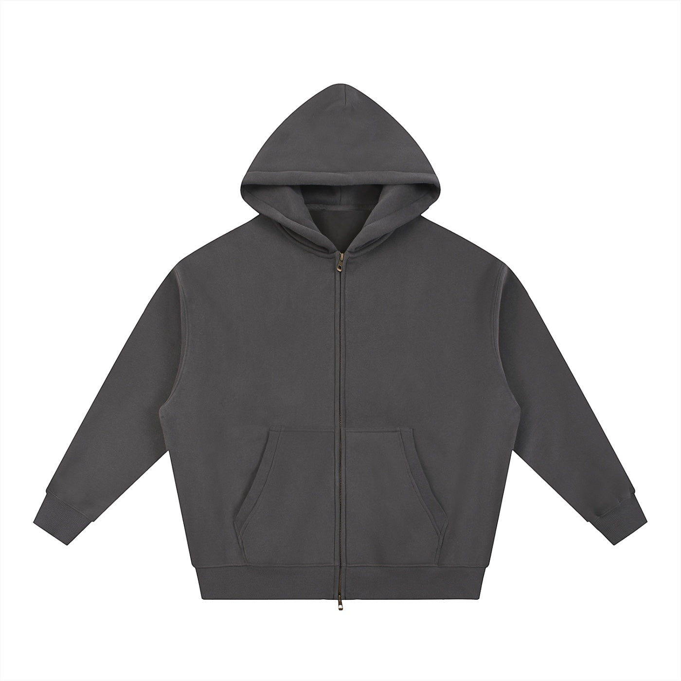 Anointed Garments oversized charcoal grey fleece zip-up hoodie with drop shoulders and front pockets