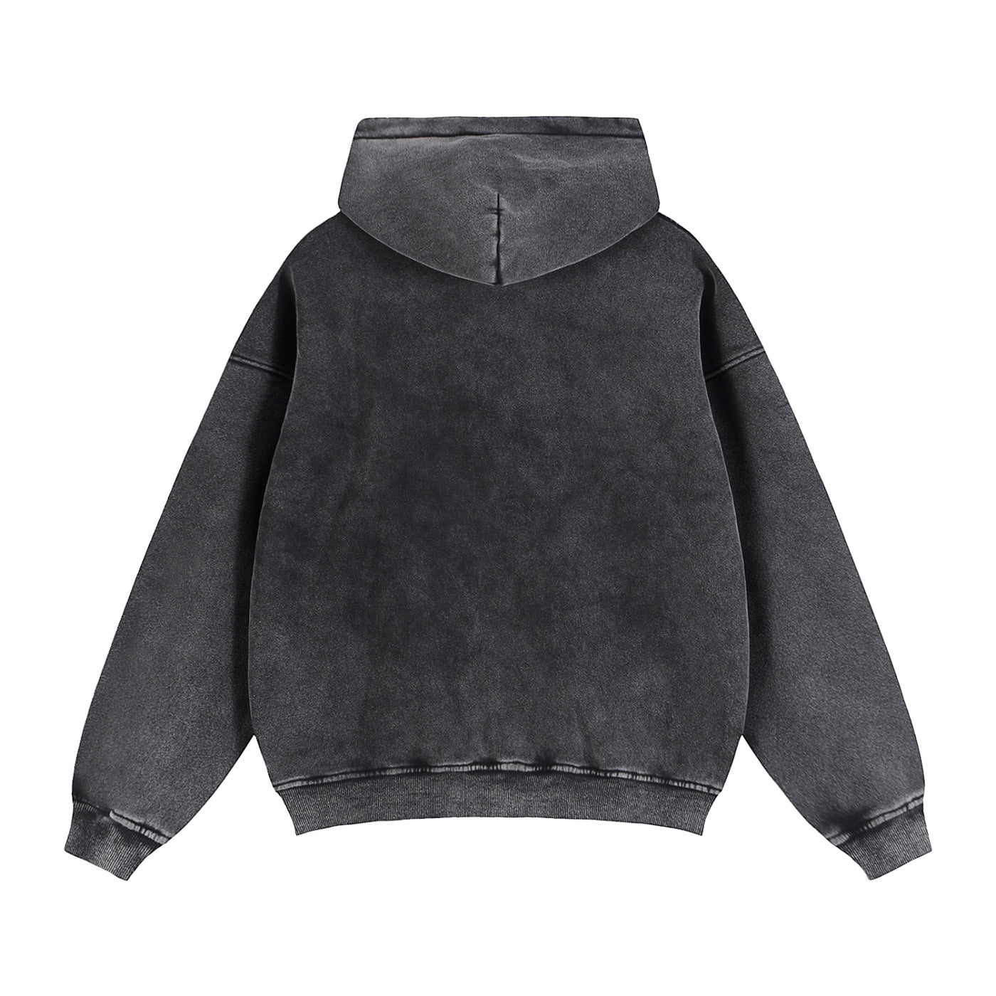 Anointed Garments unisex boxy zip-through hoodie in a washed charcoal grey cotton blend with a drop shoulder design.