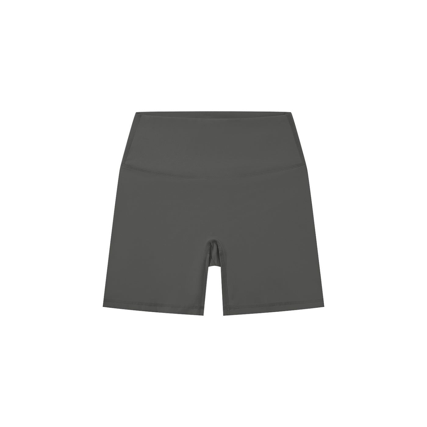 Anointed Garments high-waisted biker shorts in charcoal grey nylon spandex blend with a bodycon fit.