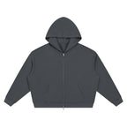 Anointed Garments unisex charcoal grey waffle knit boxy full zip hoodie with drop shoulders and front pockets.