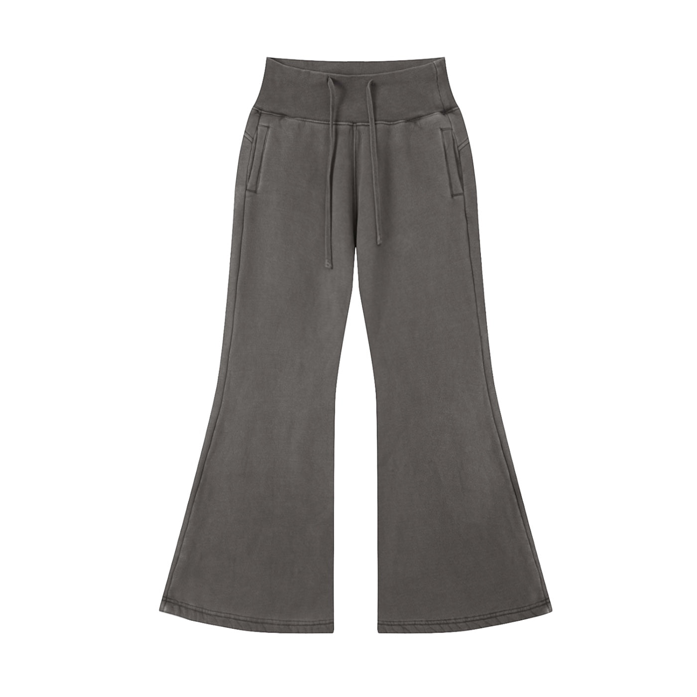 Anointed Garments high waisted wide leg lounge pants in a vintage washed charcoal grey cotton blend with side pockets.