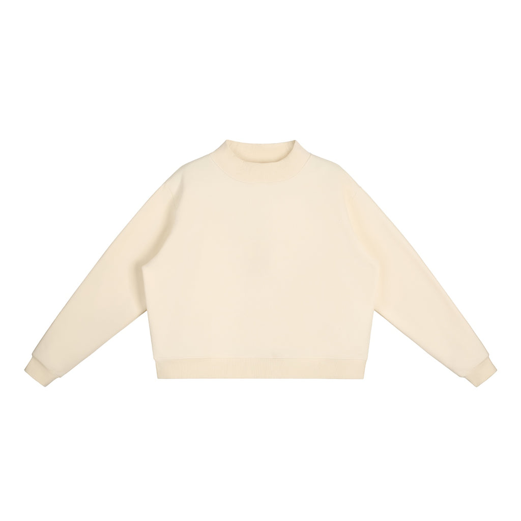 Anointed Garments cream oversized mock-neck sweatshirt in a thick cotton-blend fleece with drop shoulders.