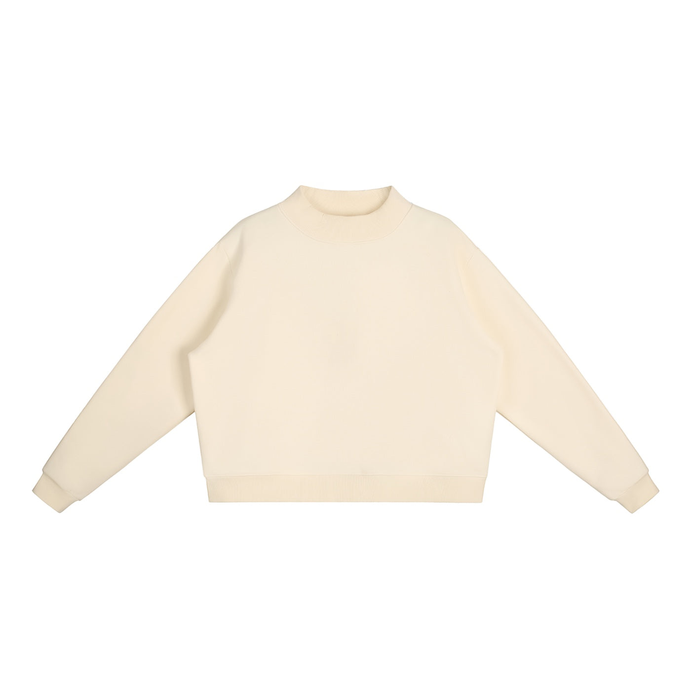 Anointed Garments cream oversized mock-neck sweatshirt in a thick cotton-blend fleece with drop shoulders.