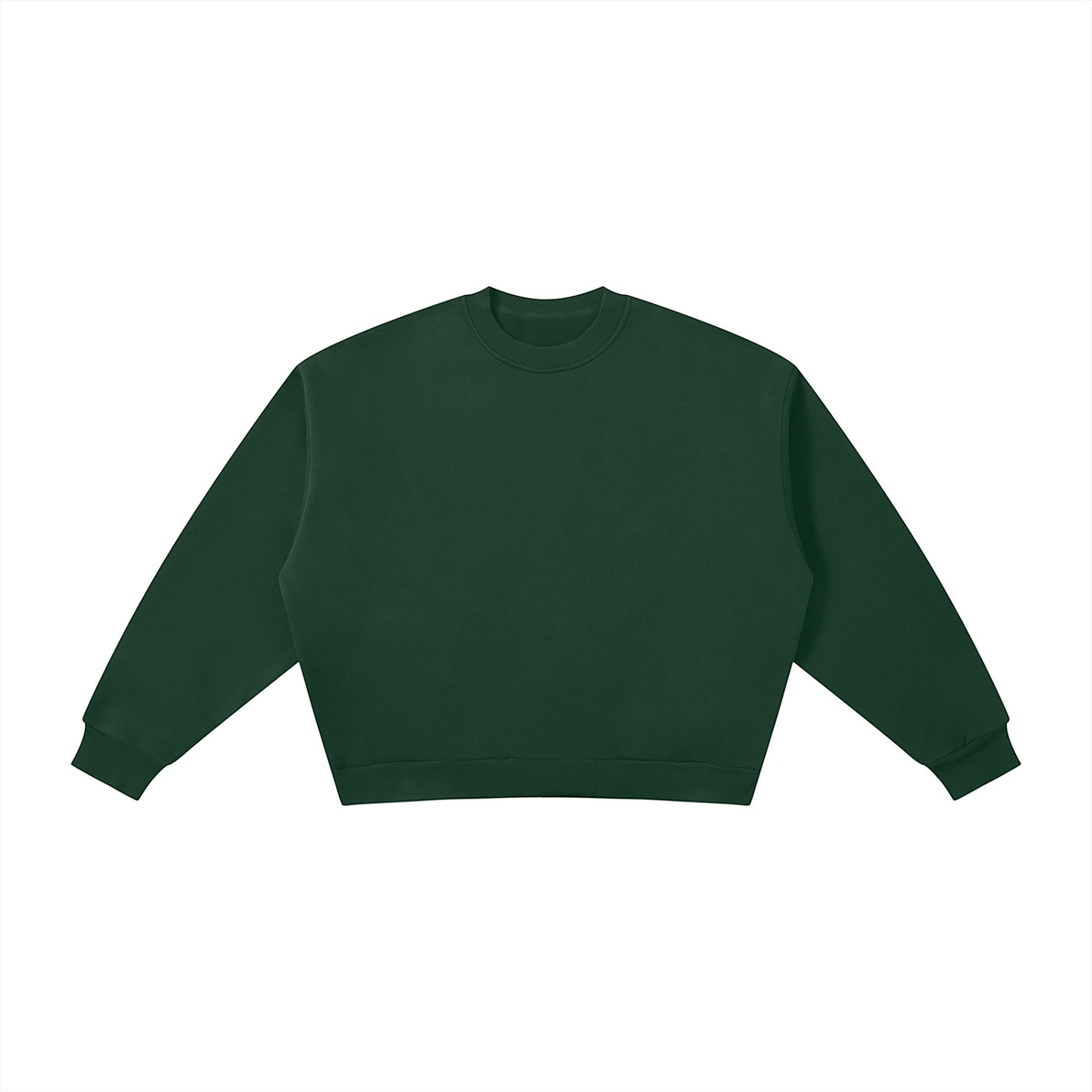 Anointed Garments dark green boxy fleece crewneck sweatshirt with drop shoulders and a thick cotton blend fabric.