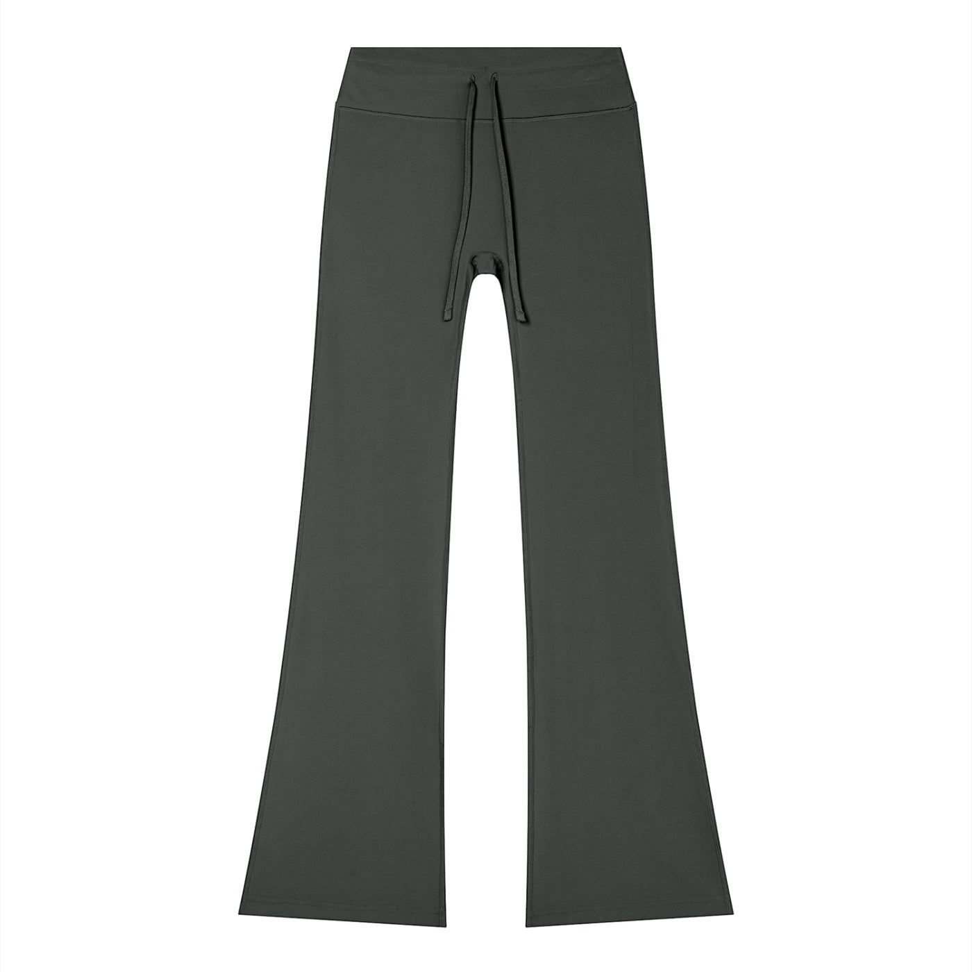 Anointed Garments women's dark grey flare leg lounge pants with a high-rise drawstring waistband in soft nylon blend.