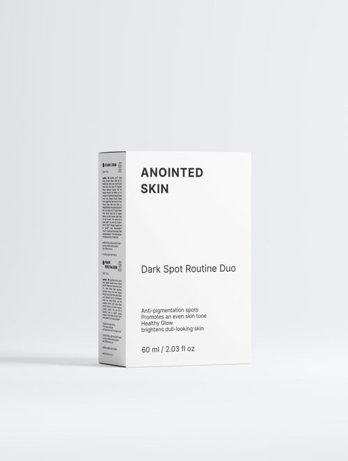Anointed Garments Dark Spot Routine Duo skincare set in a white rectangular box with black text on a plain background.