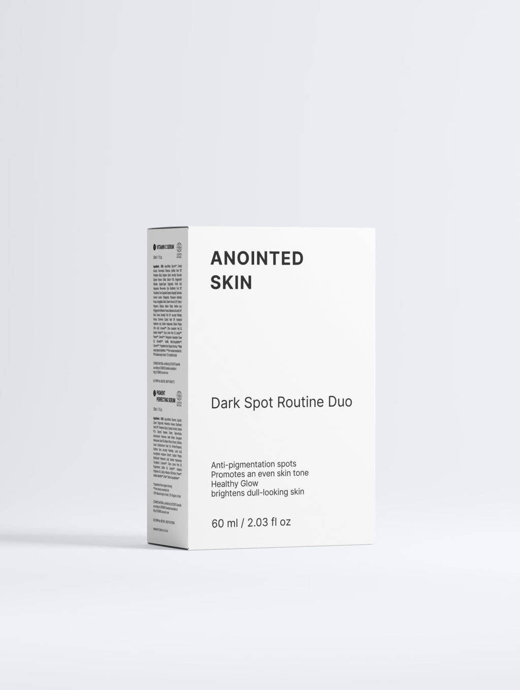 Anointed Garments Anointed Skin Dark Spot Routine Duo white skincare box featuring Vitamin C and pigment-focused serums