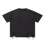 Anointed Garments washed black cotton crewneck t-shirt featuring intentional distressed hem detailing and a loose fit.