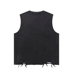 Anointed Garments washed-black cotton sleeveless tank top with a distressed ripped hem and crew neck design.