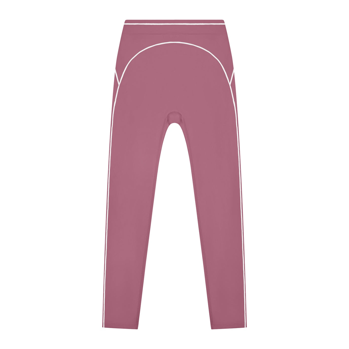 Anointed Garments high-waisted athletic leggings in dusty rose with white contrast piping for gym and yoga.