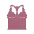 Anointed Garments dusty rose racerback performance tank top with white contrast piping and built-in support.