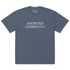 Anointed Garments oversized faded blue cotton t-shirt with white brand logo print and wide neck ribbing