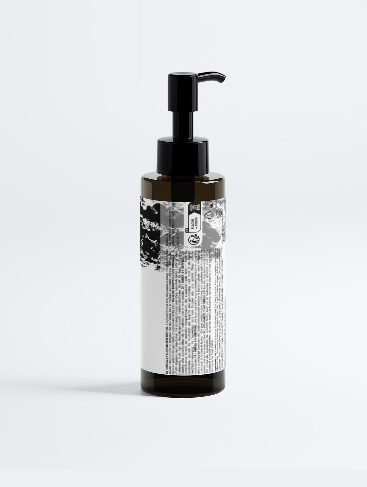 Anointed Garments Anointed Skin Omega 6-9 Glowing Skin Body Oil in a dark amber bottle with a black pump dispenser.