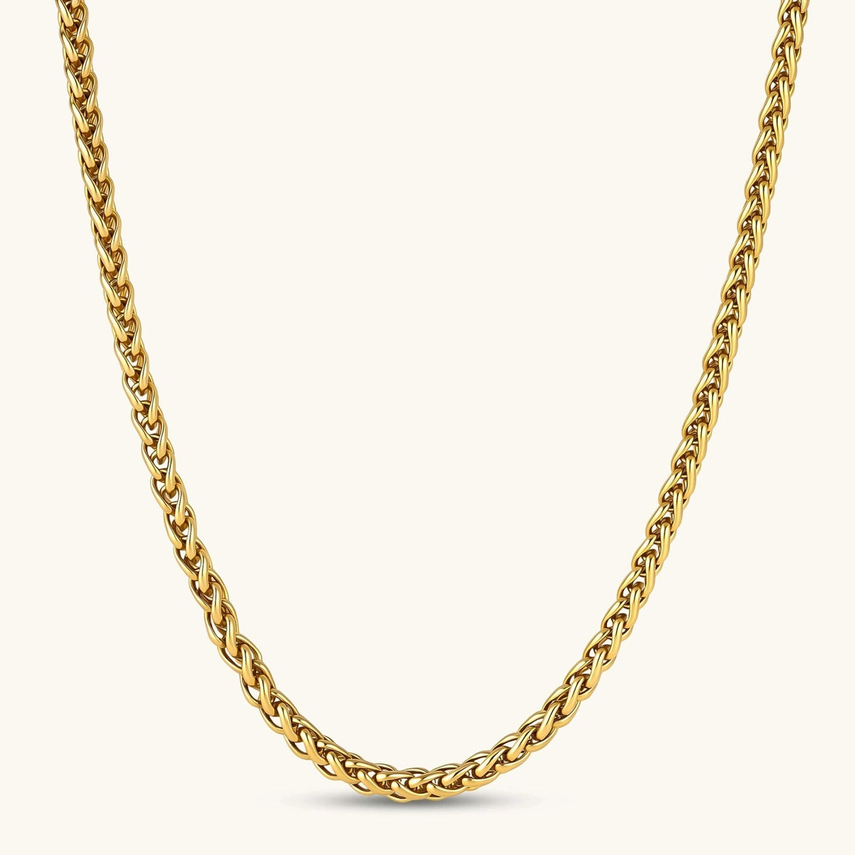 Anointed Garments 18K gold-plated stainless steel wheat chain necklace featuring a polished woven link design.