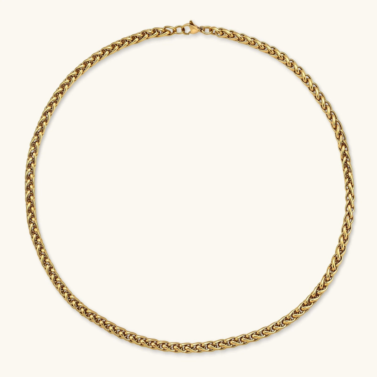 Anointed Garments 18K gold-plated stainless steel wheat chain necklace with a polished woven link design.