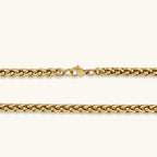 Anointed Garments 18K gold-plated stainless steel wheat chain necklace with a polished woven link design.