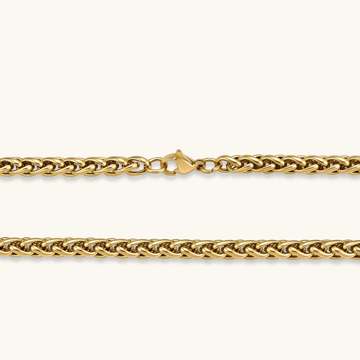 Anointed Garments 18K gold-plated stainless steel wheat chain necklace with a polished woven link design.