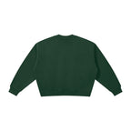 Anointed Garments dark green heavyweight cotton blend crewneck sweatshirt with ribbed cuffs and hem, back view.