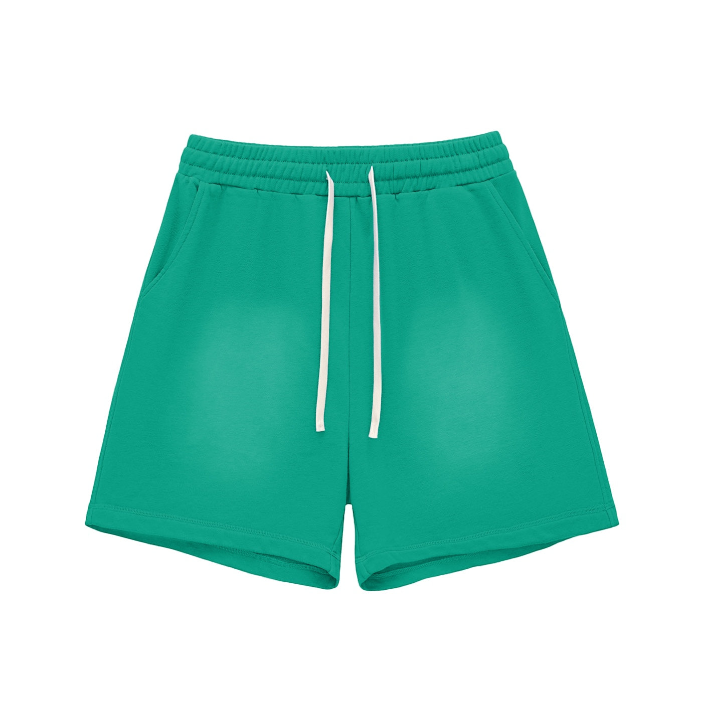 Anointed Garments unisex lounge shorts in vibrant green cotton blend with an elastic drawstring waist and side pockets
